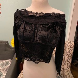 NWT off shoulder velvet and lace sexy top
